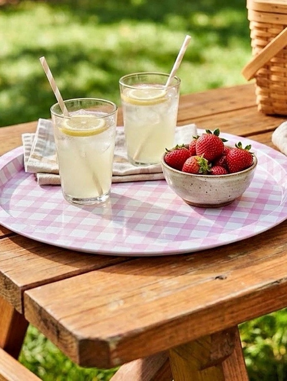 The Spring Shop Pink Gingham Tray — 12.59 x 12.59 in 